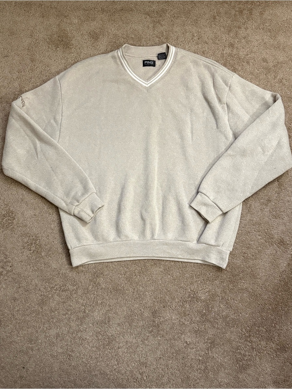 Vintage PING Embroidered V Neck Golf Sweater Men's Medium Pullover Embroidered